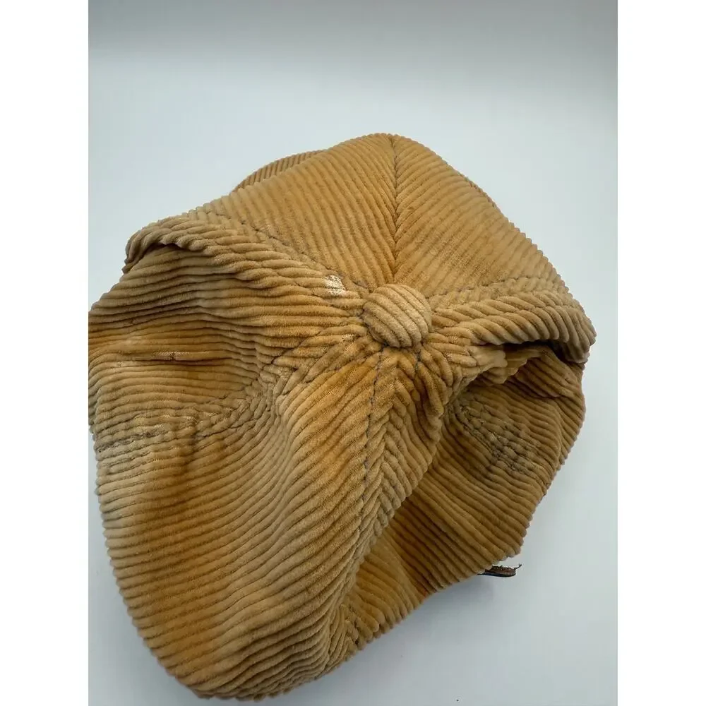 Vintage Vail Corduroy Snapback Hat Tan Leather Strap Cap Made in Taiwan USA